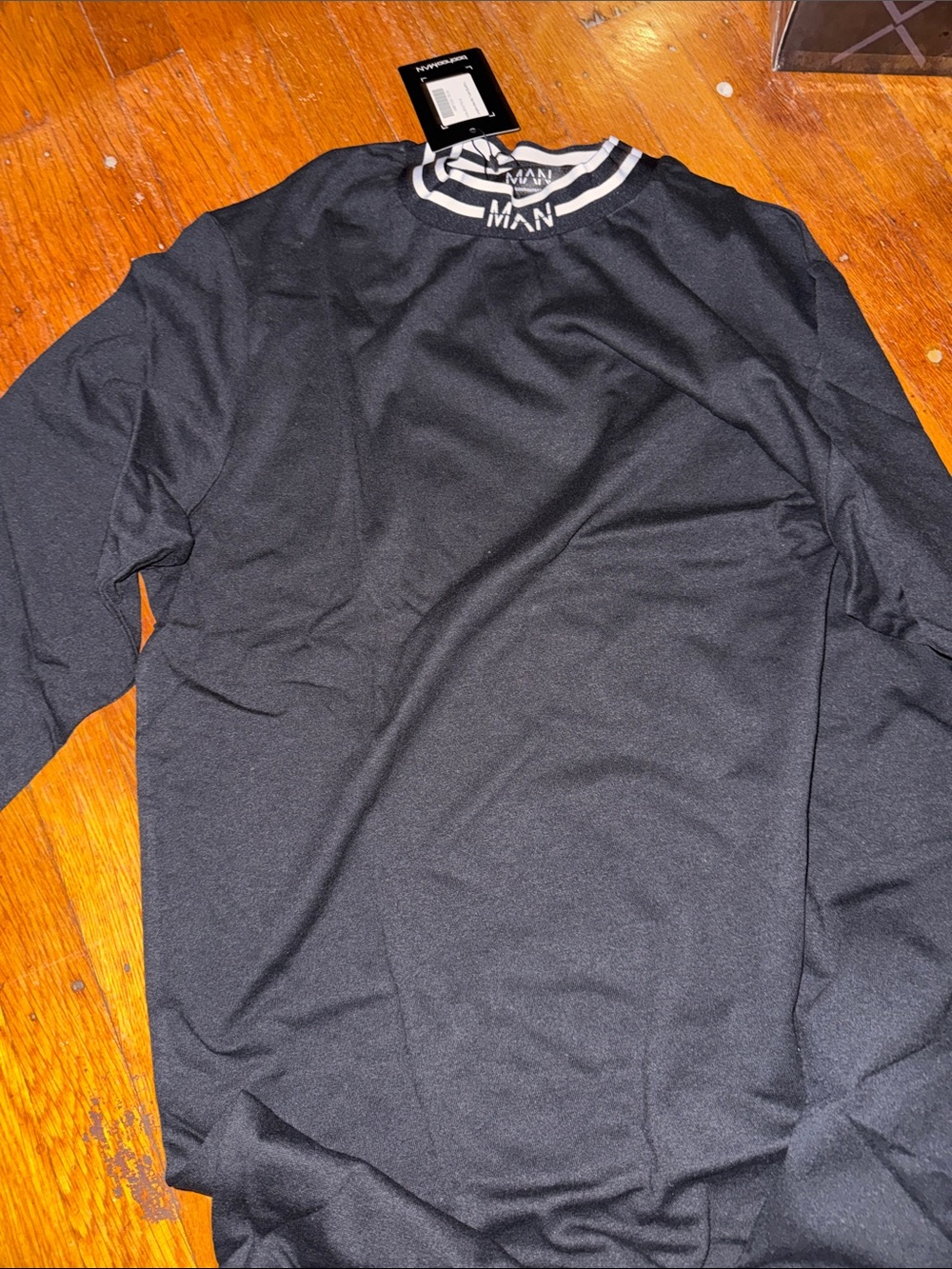 Fashion Nova Black Long Sleeve Tee with White Neck Trim